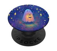 Cute Kawaii Ghost In Forest Dreamy Starry Night Halloween PopSockets Adhesive PopGrip