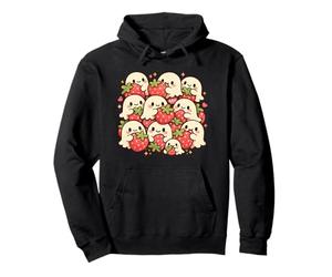 Cute Kawaii Ghosts Holding Strawberries Pullover Hoodie