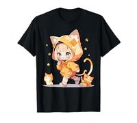 Cute Kawaii Girl Orange Anime Girl with Kittens T-Shirt