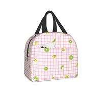 Cute Kawaii Kiwi On Pastel Pink Plaid Lunch Box Bento Box Insulated Lunch Boxes Reusable Waterproof Lunch Bag With Front Pocket For School Office Picnic