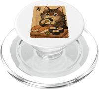 Cute Kawaii Maine Coon Eating Sushi Funny Japanese food cat PopSockets PopGrip for MagSafe