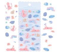 Cute Kawaii Ocean Octopus Creature Stickers,Soft Flocked Felt 3D Stickers for Kids & Adults,Scrapbooking Decor