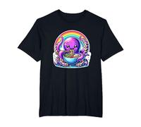 Cute Kawaii Octopus Rainbow Noodles Anime Ramen Lover T-Shirt, Men's Big and Tall, Black, 4X Tall