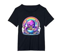 Cute Kawaii Octopus Rainbow Noodles Anime Ramen Lover T-Shirt, Women's Plus, Black, 4X