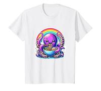 Cute Kawaii Octopus Rainbow Noodles Anime Ramen Lover T-Shirt, Youth, White, 4T