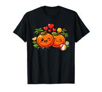 Cute Kawaii Orange Couple Hearts Tropical Fruit Summer Vibes T-Shirt
