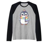 Cute Kawaii Penguin Rainbow Beanie Scarf Winter Raglan Baseball Tee