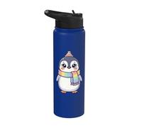 Cute Kawaii Penguin Rainbow Beanie Scarf Winter Stainless Steel Insulated Water Bottle