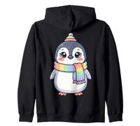 Cute Kawaii Penguin Rainbow Beanie Scarf Winter Zip Hoodie