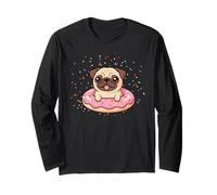 Cute Kawaii Pug Donut Float Confetti Celebration Long Sleeve T-Shirt