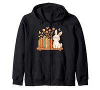 Cute Kawaii Rabbit Books Flowers Zip Hoodie
