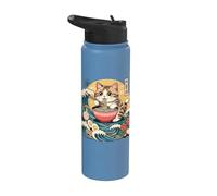 Cute Kawaii Ramen Cat Noodles Japanese Wave Stainless Steel Insulated Water Bottle