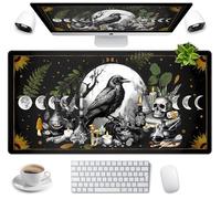 Cute Kawaii Raven Desk Mat XXL Large Extended Gaming Mouse Pad Nature Forest Gothic Mousepad with Stitched Edges, Anime Skull Laptop Keyboard and Mouse Mat Desk Pad for Work Game 31.5x15.7 in