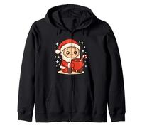 Cute Kawaii Santa Claus Holding Cocoa Mug Christmas Zip Hoodie