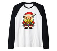 Cute Kawaii Santa Holding Colorful Present Raglan Baseball Tee