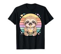 Cute Kawaii Sloth Drinking Bubble Tea Rainbow T-Shirt