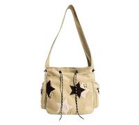 Cute Kawaii Star Canvas Messenger Bag Cute Tote Bags Aesthetic Small Shoulder Travel Crossbody Bags For Women Mens Shoulder Bag (Khaki, One Size)