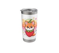 Cute Kawaii Strawberry Fox Retro Sunset Hearts Stainless Steel Insulated Tumbler
