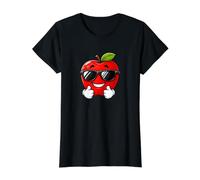 Cute Kawaii Summer Apple Character with Thumbs Up Value Graphic T-Shirt, Women, Black, XS