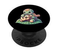 Cute Kawaii Turtle Playing Ukulele On Leaf Music PopSockets Adhesive PopGrip