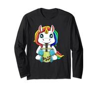 Cute Kawaii Unicorn Boba Bubble Tea Long Sleeve T-Shirt