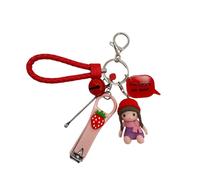 Cute Keychain with Nail Clipper Ear Pick for Women Girls Cute Key Chain Wristlet Cartoon Keychain Lanyard (Dol Red)
