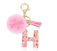 Cute keychain with pink initials, shiny resin alphabet pendant with girl's sponge letters written on it, handbag, backpack, acce