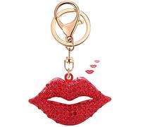 Cute Keychain Women Key Chains For Car Kawaii Rhinestone Crystal Bling Pink FOB Key Ring For Bag Backpack Charm Accessories (Lips Red)