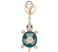 Cute Keychain Women Key Chains For Car Kawaii Rhinestone Crystal Bling Pink FOB Key Ring For Bag Backpack Charm Accessories (Tortoise Blue)