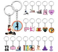 Cute Keychains Bulk, 20Pcs Cute Yoga Keychain Charms Cool Mindfulness Key Chain for Woman Trinkets Funny Backpack Charms Keychains Accessories Yoga Teacher gifts Keyring for Prizes Party Favors