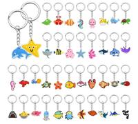 Cute Keychains Bulk, 40Pcs Cute Ocean Animals Keychain Charms Cool Sea Animals Key Chain for Boys Girls Trinkets Funny Shark Backpack Charms Keychains Accessories Fish Keyring for Prizes Party Favors