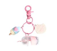 Cute Keychains Ice-cream Bubble Tea Biscuit Pink Key Rings Friendship For Best Friend Women Girl Handbag Gift Jewelry