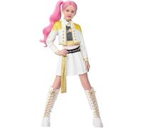 Cute Kids Halloween Demon Golden Costume Pop Singer Embroidery Coat Top Shorts Kids Costume Halloween Dance Stage Outfit Set 5-12 Years (F-130CM/7-8 Years)