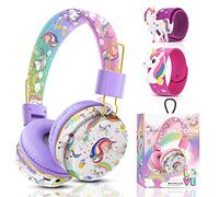 Cute Kids Headphones Wireless, Unicorn Headphones for Girls, Childrens Bluetooth Headphones with Microphone, Adjustable Toddler Headphone Over Ear for Age 2+, Compatible with iPad/Fire Tablet (purple)
