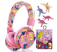 Cute Kids Headphones Wireless, Unicorn Headphones Gifts for Girls, Childrens Bluetooth Headphones with Microphone, Toddler Headphone Over Ear for Age 2+, Compatible with iPad/Fire Tablet (pink-dino)