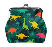 Cute kids pattern for girls and boys. Colorful dinosaurs on the abstract grunge background create a fun cartoon drawing. Urban backdrop for textile and fabric. Coin Purse Kiss Lock Change Purse Vintag