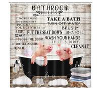 Cute Kids Shower Curtain, Rustic Country Funny Farmhouse Animals Pig Bathroom Rules Shower Curtains for Bathroom Decor, Motivational Educational Waterproof Bathtub Decor Accessories with Hooks,72X72in