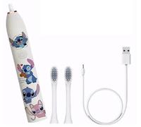 Cute Kids Stitch Angel Electric Toothbrush Rechargeable, 2 Replacement Brush Heads for Ages 3-18+ Junior Boys Girls Unisex Gift Birthday Christmas Holiday Travel Essentials