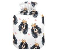 Cute King Charles Dog Pattern Hot Water Bottle with Velvet Cover Hot Water Bag for Pain Relief 2L, Neck Cramps Shoulders Pain Relief, Hot Cold Pack
