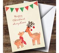 Cute Kissing Reindeers Personalised Christmas Card - Romantic Christmas Card, Christmas Card For Him, For Her, For Husband, Wife, Boyfriend, Girlfriend