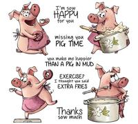 Cute Kitchen Cook Baking Pigs Dies and Stamp Sets for Card Making DIY Scrapbooking Paper Crafting Missing You Pig Time,Thanks so much Words Clear Seal Stamping Stamps Metal Cutting Dies Template Molds