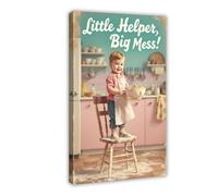 Cute Kitchen,Little Helper Big Mess Canvas Poster for Office Decor Gift | Frame-style, Multiple sizes, Multiple frame styles, Wall Art, Decor Paintings, Bedroom Decor