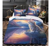 Cute kitten 3D Pattern Comforter Cover 3pcs Microfibre Stain-Resistant Mountain sunset scene Duvet Insert Cover 2 Pillow Shams Zippered Closure Bed Linen Adults & Families Super king（260x220cm）