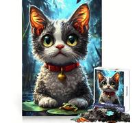 Cute Kitten And Frog on Lilypad 1000 Piece Jigsaws for Adults Puzzle Decompress Tight Joint Fun Challenge Art Decor (38x52cm)