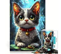 Cute Kitten And Frog on Lilypad Jigsaw Puzzle for Adults 1000 Pieces Serene Game DownTime Game Pattern Build Xmas Gift (38x26cm)