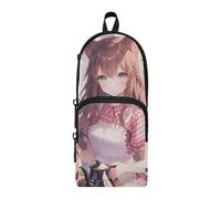 Cute Kitten Anime Girl Nylon 3 Compartments Pencil Bag For Kids study&multifunctional Pen Pencil Case Stationery for Elementary