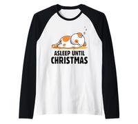 Cute Kitten Asleep Until Christmas Sleepy cat Graphic Kawaii Raglan Baseball Tee