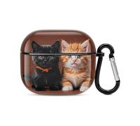 Cute Kitten Black and Orange Cat Bluetooth Earbuds Case Cover Full Body Shockproof Protection Hard Case Support Wireless Charging with Keychain Personalized Gift for AirPods 3