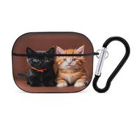 Cute Kitten Black and Orange Cat Earbuds Organizer Shockproof Protective Airpods Pro Cover with Carabiner Clip Anti Fall Carrying Earphone Case Cover for Airpods Pro 2nd Generation Black