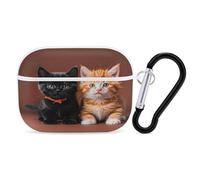 Cute Kitten Black and Orange Cat Earbuds Organizer Shockproof Protective Airpods Pro Cover with Carabiner Clip Anti Fall Carrying Earphone Case Cover for Airpods Pro 2nd Generation White